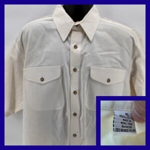 Vintage 90s Chaparral Ridge Button Up Shirt Mens XL Cream Cotton Western Camp